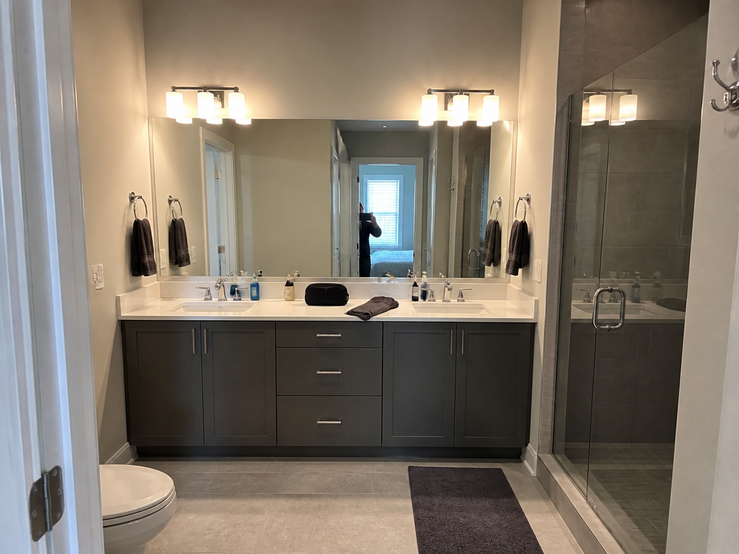 Bathroom reflection removal and vanity cleanup, before